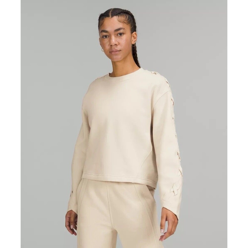 Lululemon Braided Sleeve Cropped Pullover in White Opal Size 6 EUC!!